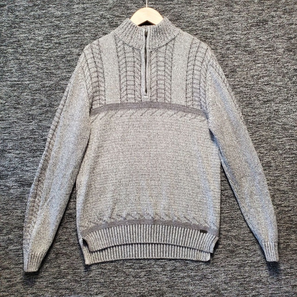 JB Holt Mixed Stitch Quarter Zip Sweater Mens L Gray Pullover Mock Neck Casual
